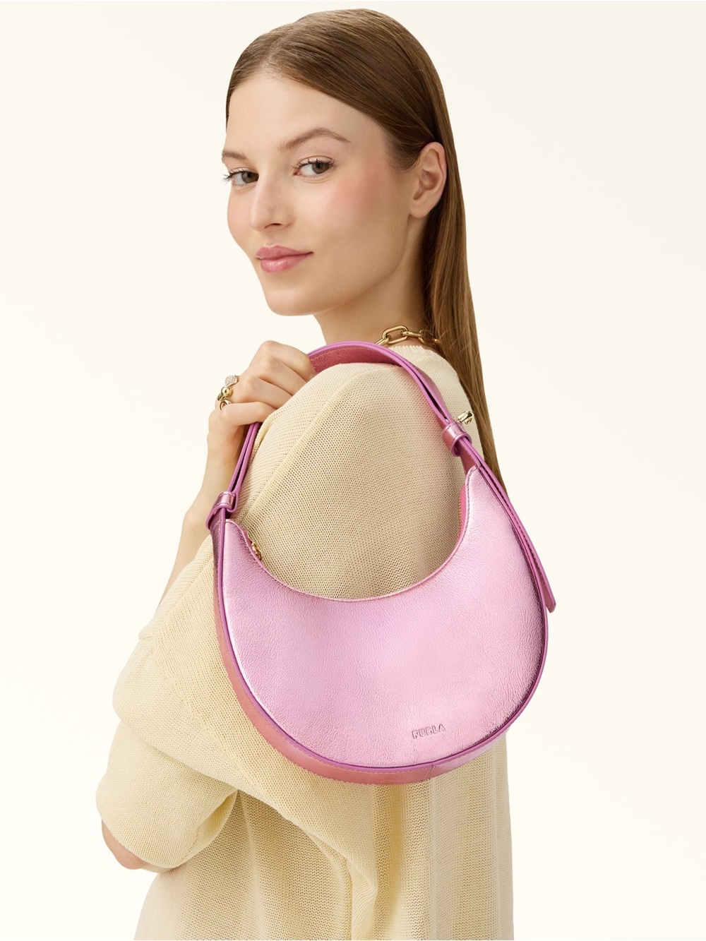 Furla Delizia Mini Handbag Shoulder Bag Metallic Sakura NWT